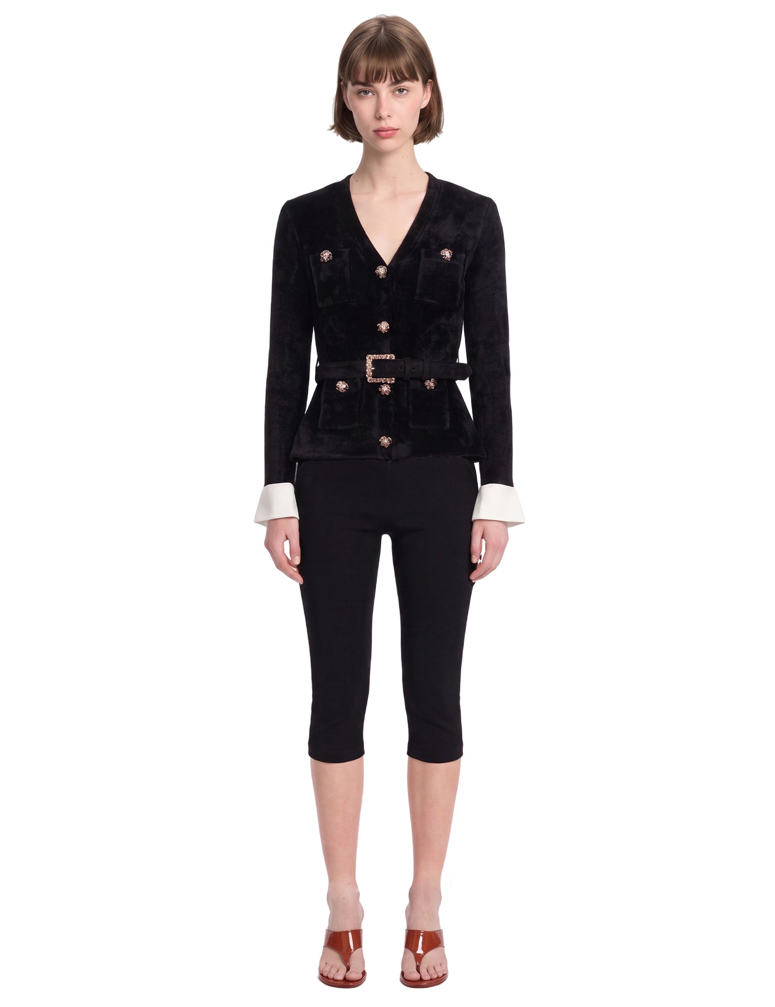 Top scollo a V in maglia in nero 