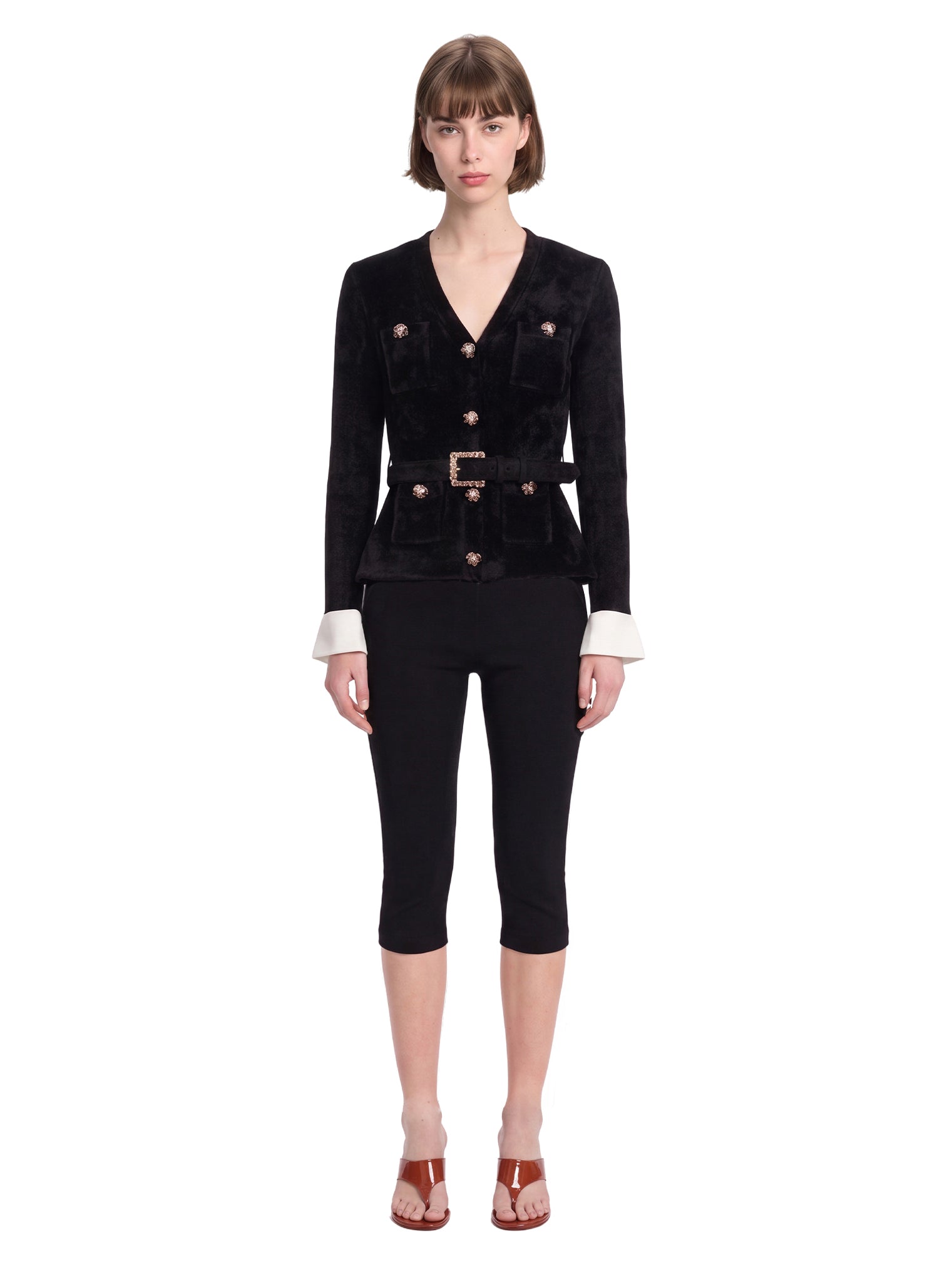 Top scollo a V in maglia in nero 