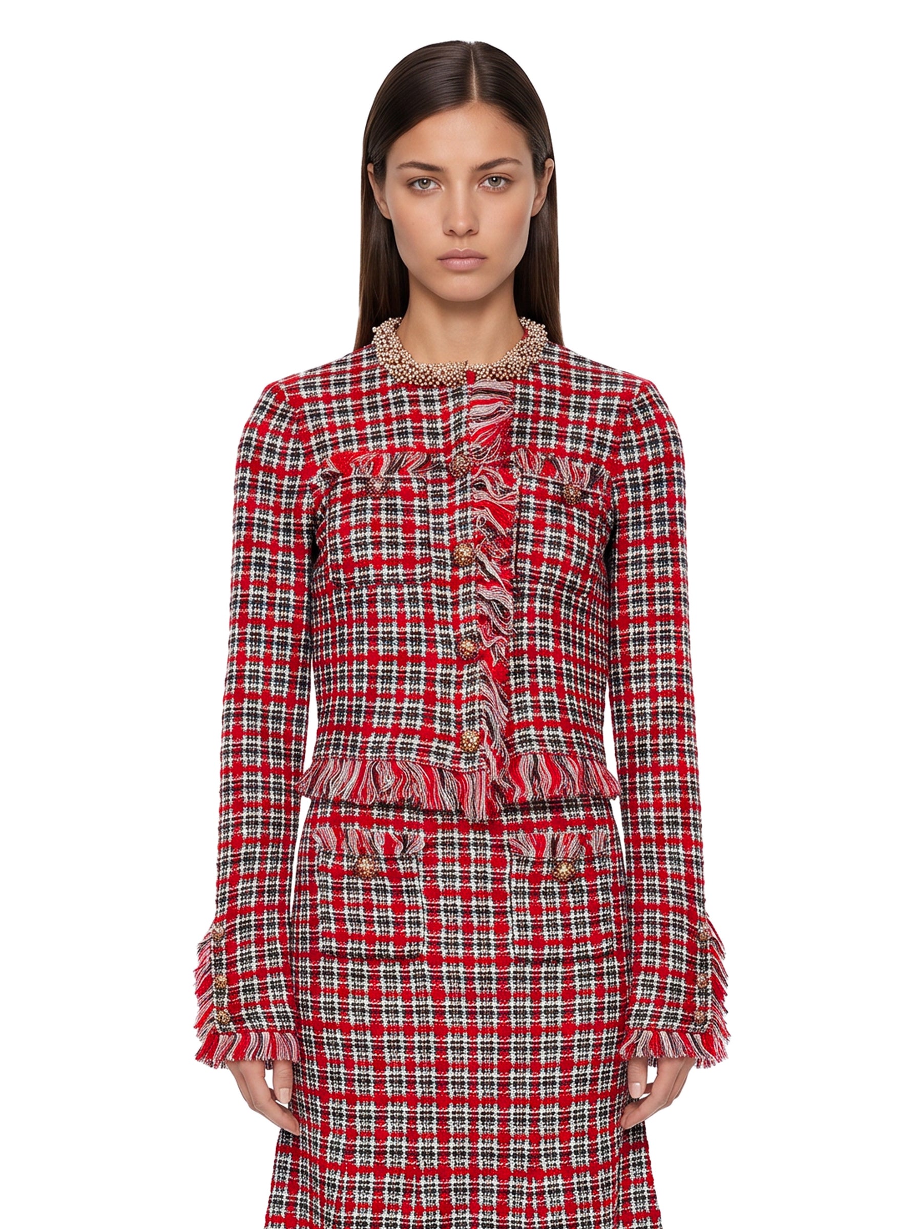 Giacca boucle con motivo a quadri multicolore 