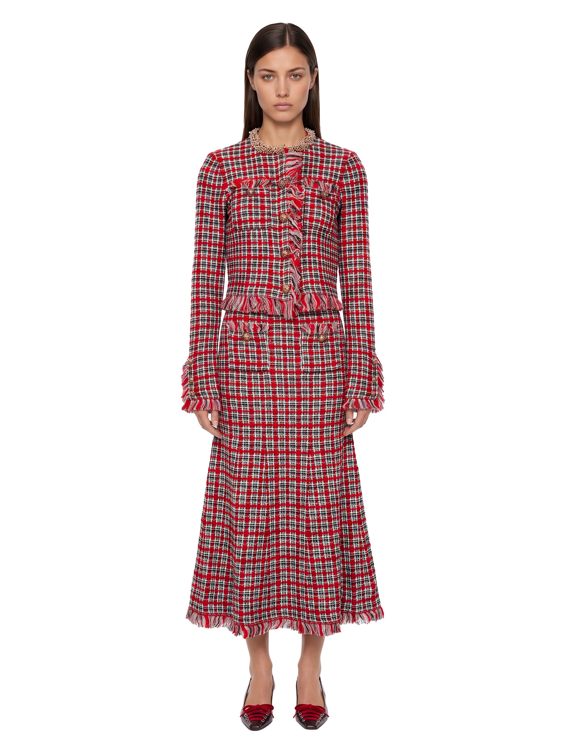 Giacca boucle con motivo a quadri multicolore 