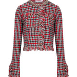 Giacca boucle con motivo a quadri multicolore 