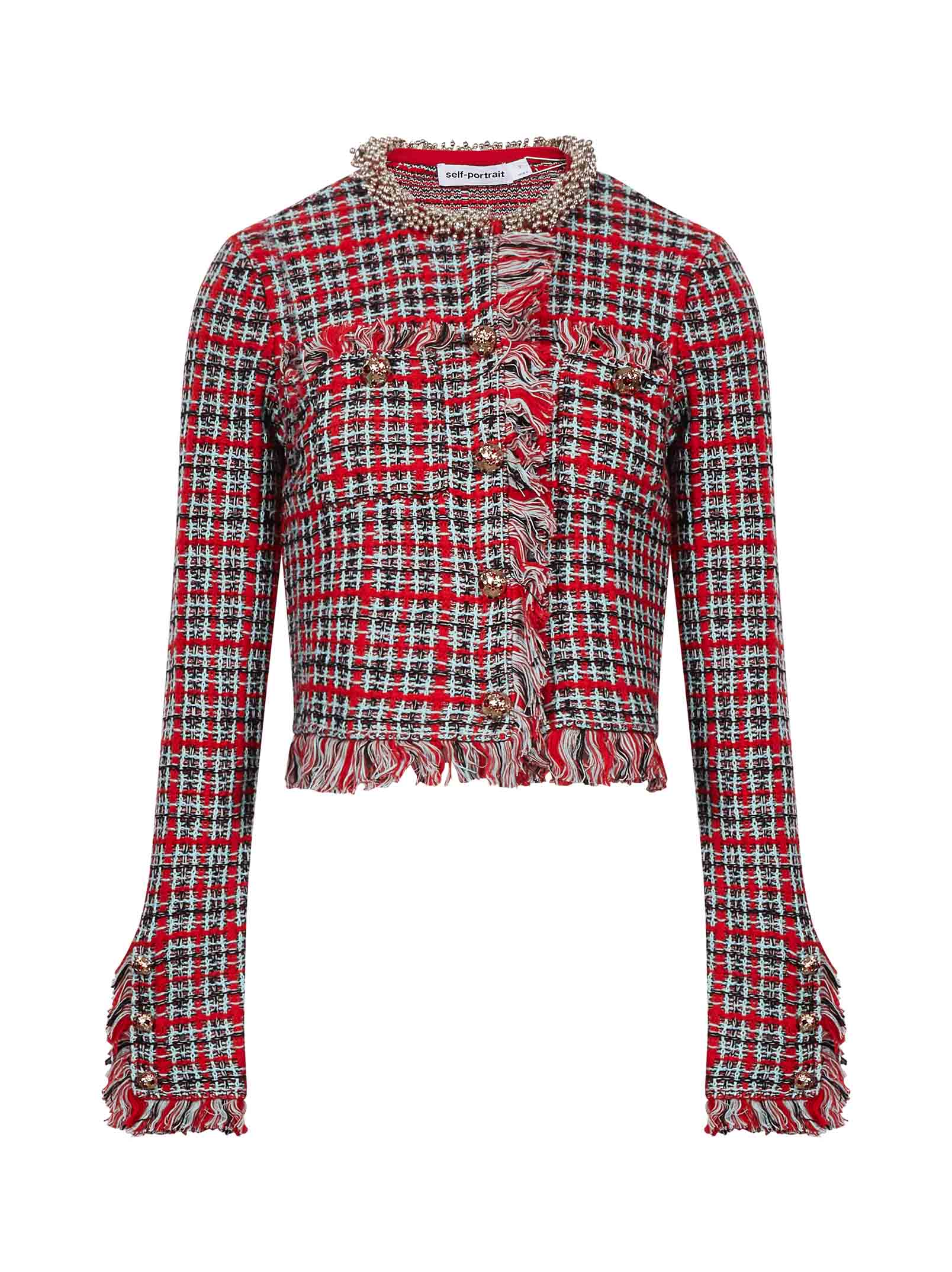 Giacca boucle con motivo a quadri multicolore 