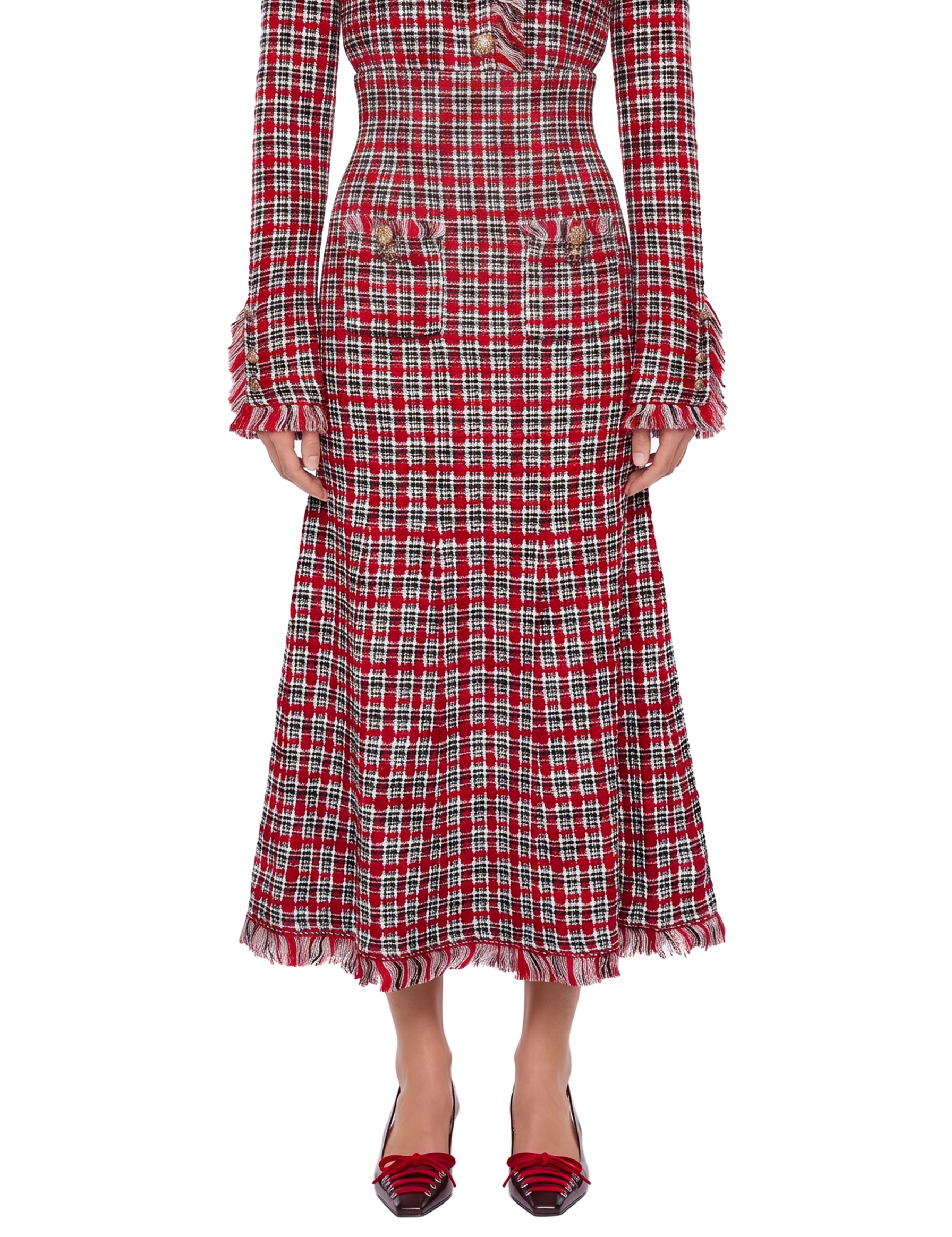 Gonna con design a quadri in rosso 