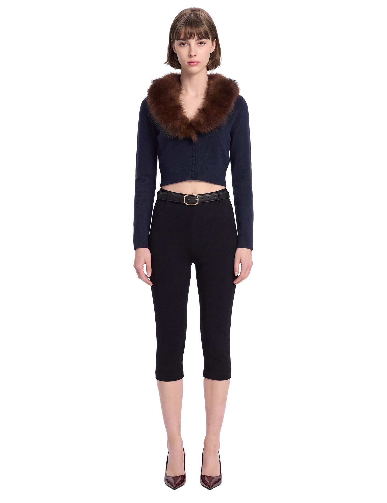 Cardigan con pelliccia in blu 