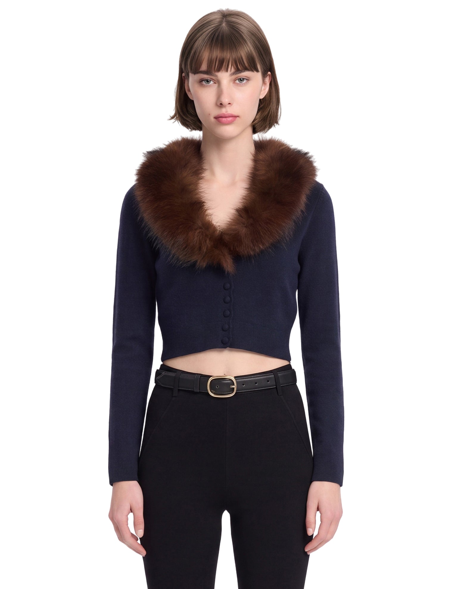 Cardigan con pelliccia in blu 