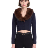 Cardigan con pelliccia in blu 