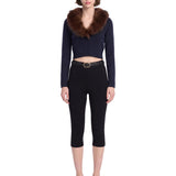 Cardigan con pelliccia in blu 