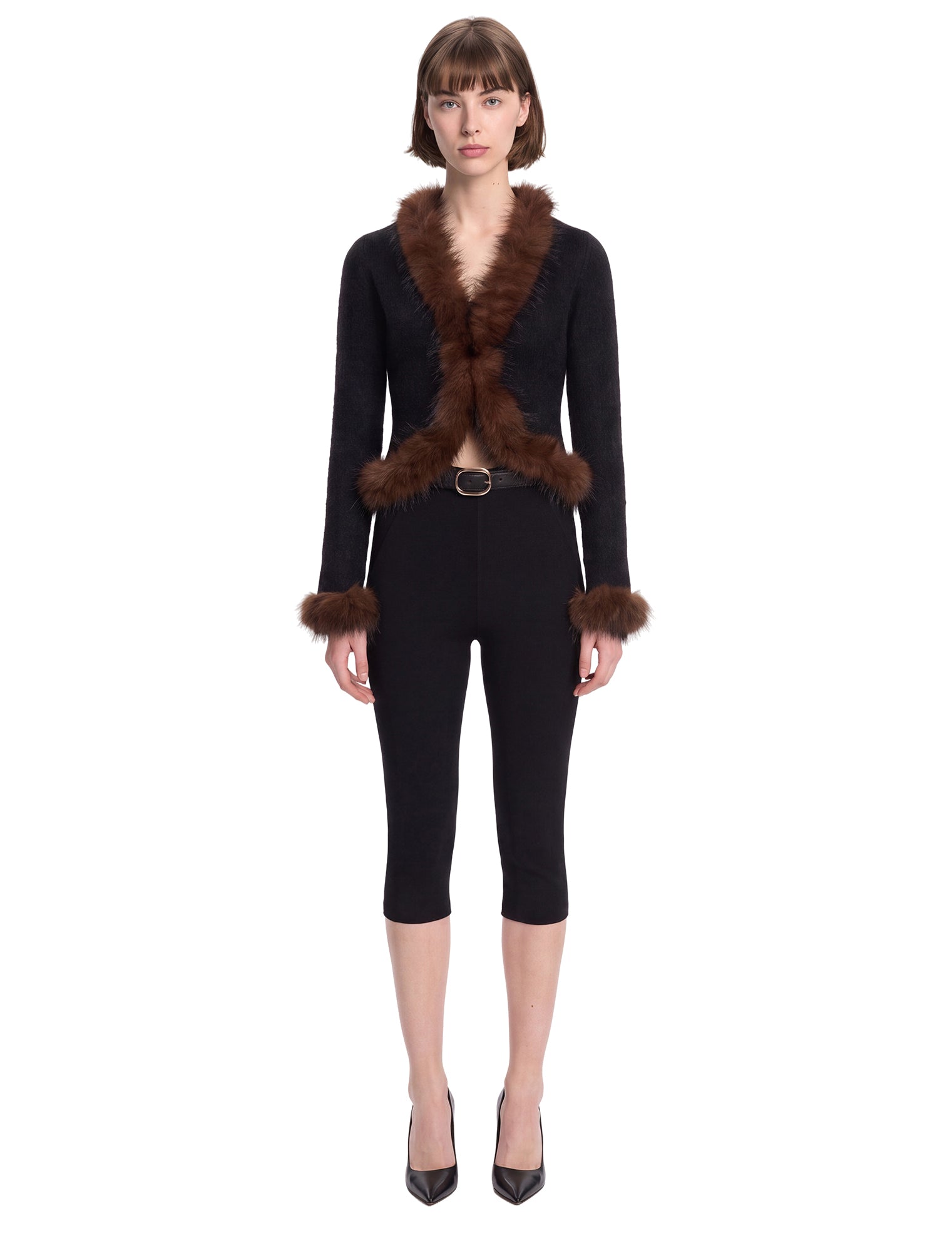 Cardigan con pelliccia in nero 