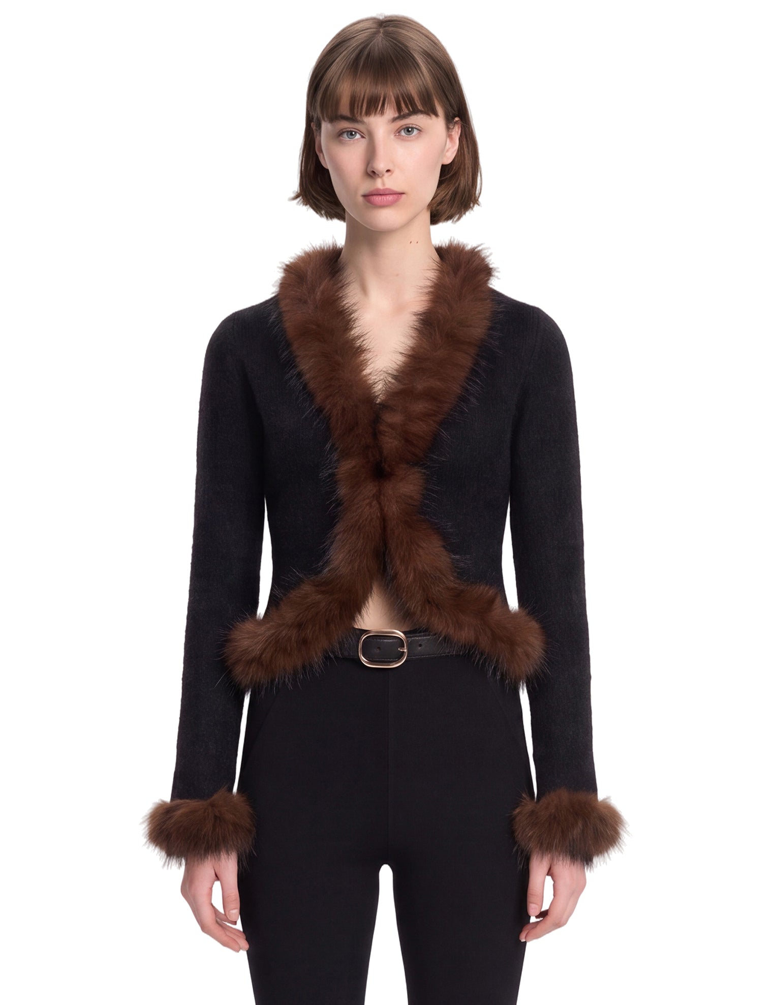 Cardigan con pelliccia in nero 