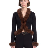 Cardigan con pelliccia in nero 