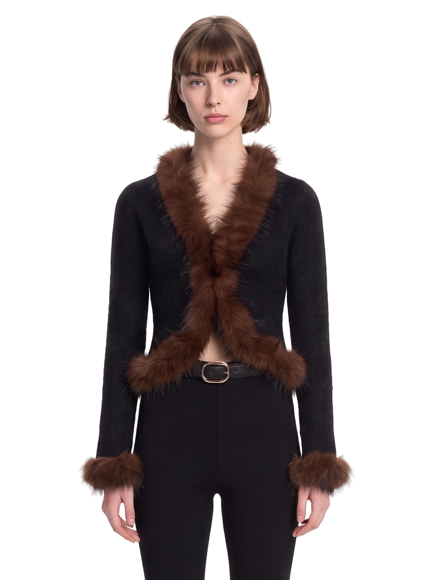 Cardigan con pelliccia in nero 
