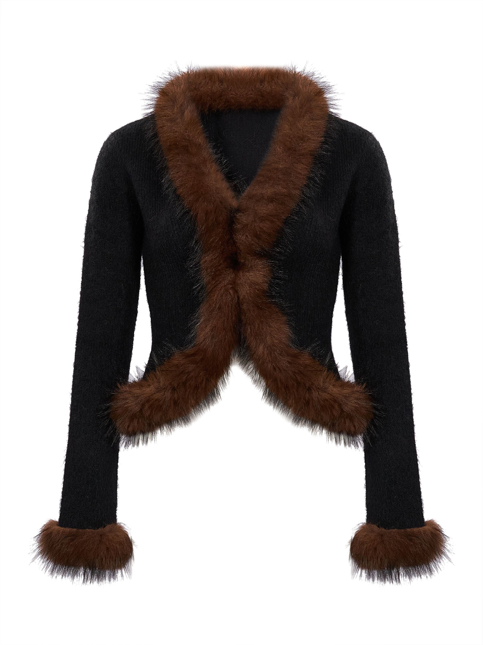 Cardigan con pelliccia in nero 