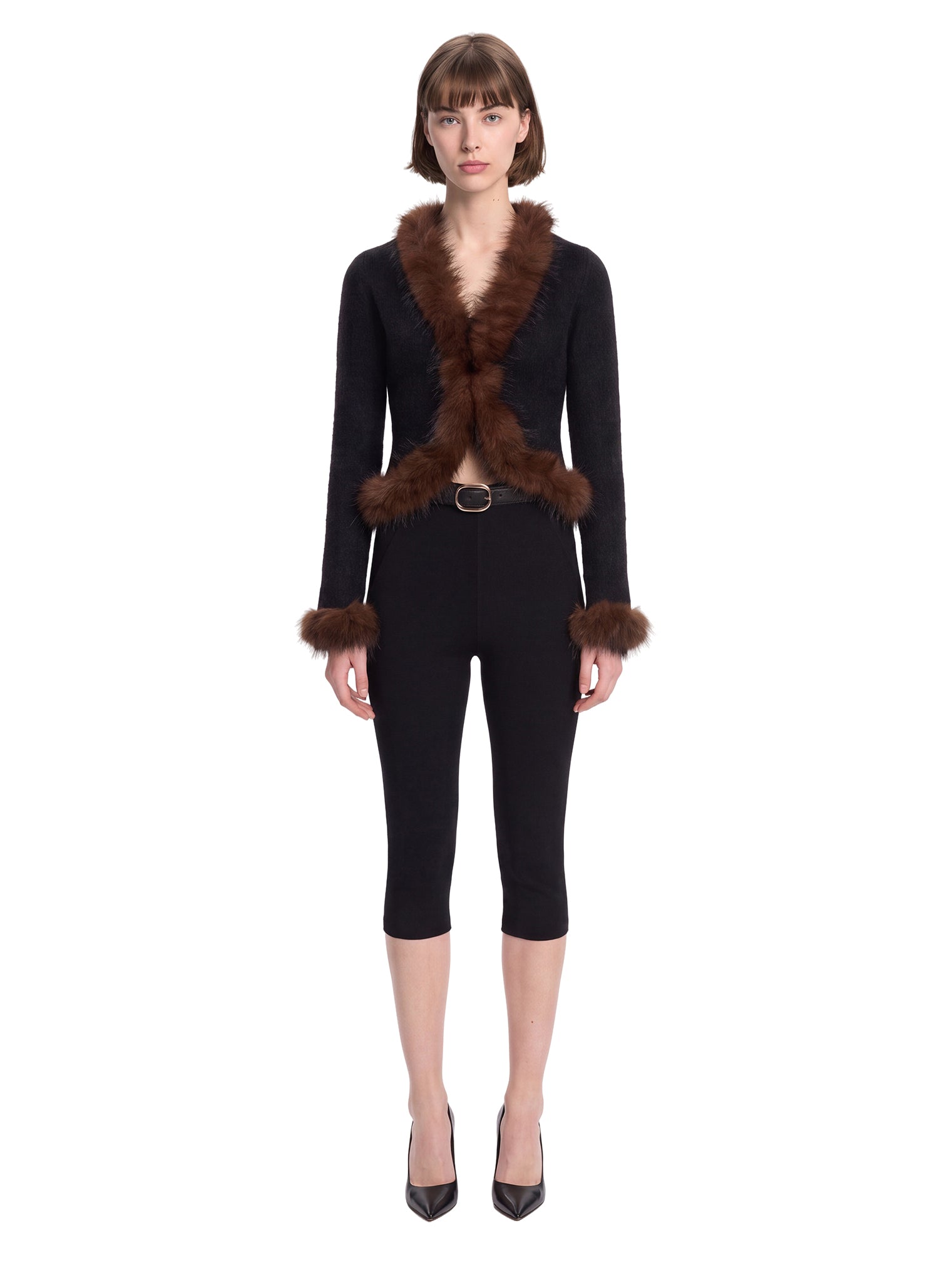 Cardigan con pelliccia in nero 