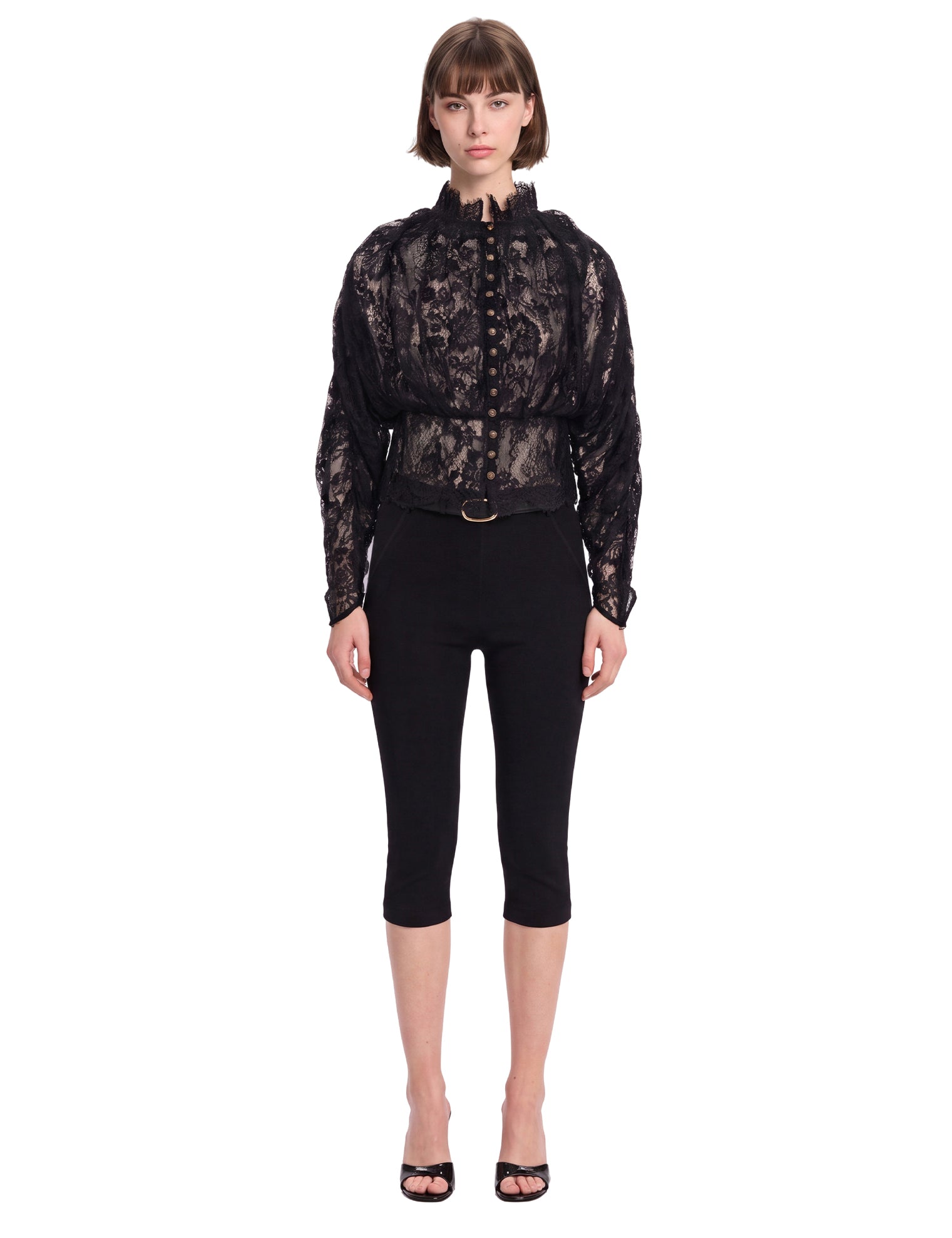 Leggings capri con cintura in nero 