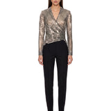 Top con strass a maniche lunghe in argento 