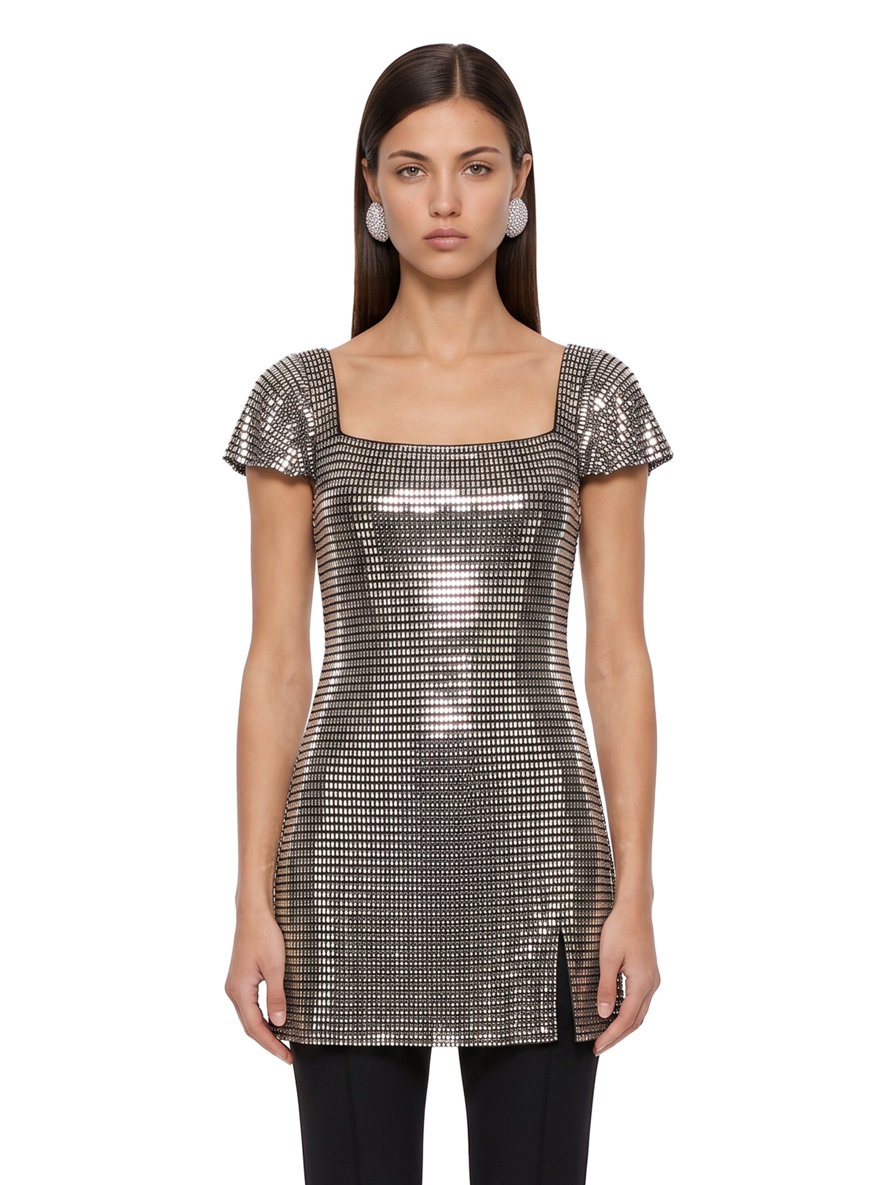 Abito mini con strass in argento 