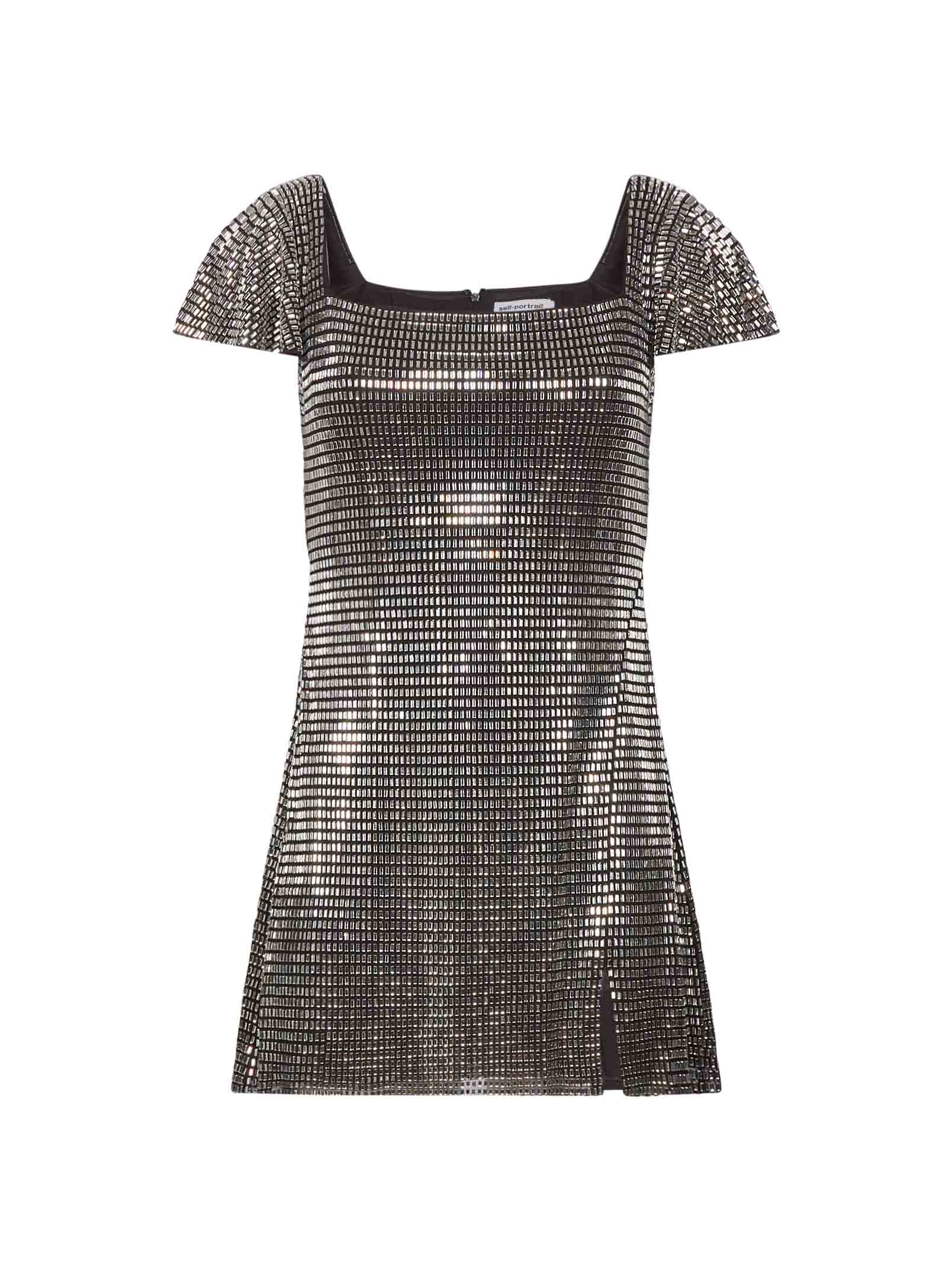 Abito mini con strass in argento 