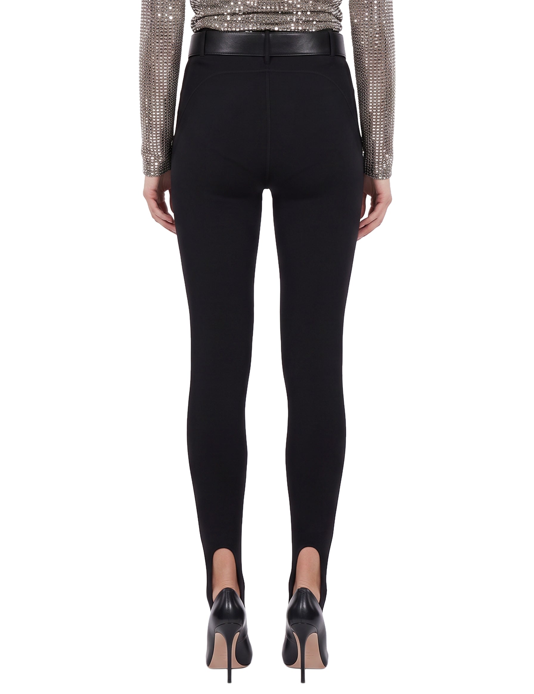 Leggings con staffe e cintura in nero 