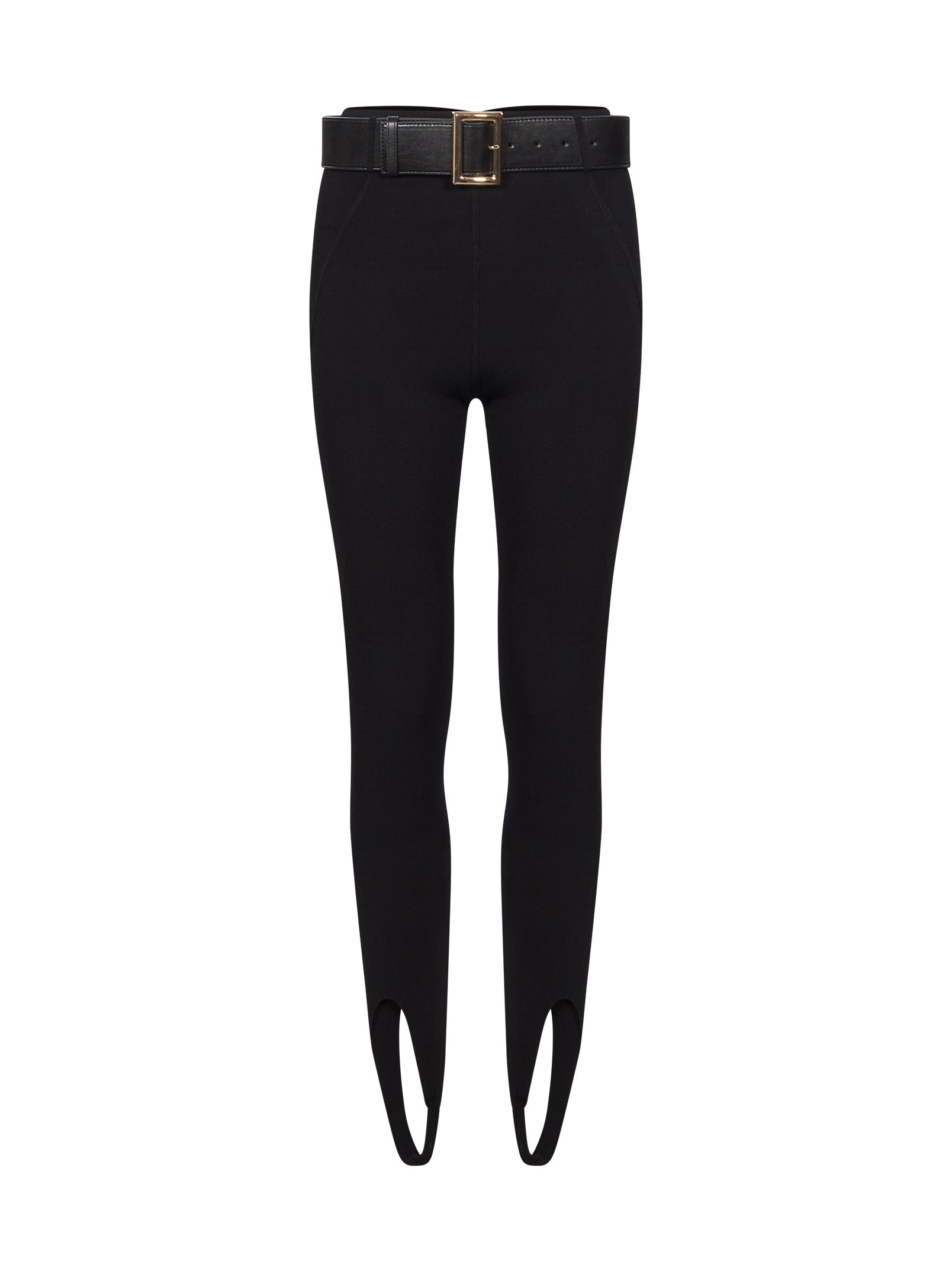 Leggings con staffe e cintura in nero 