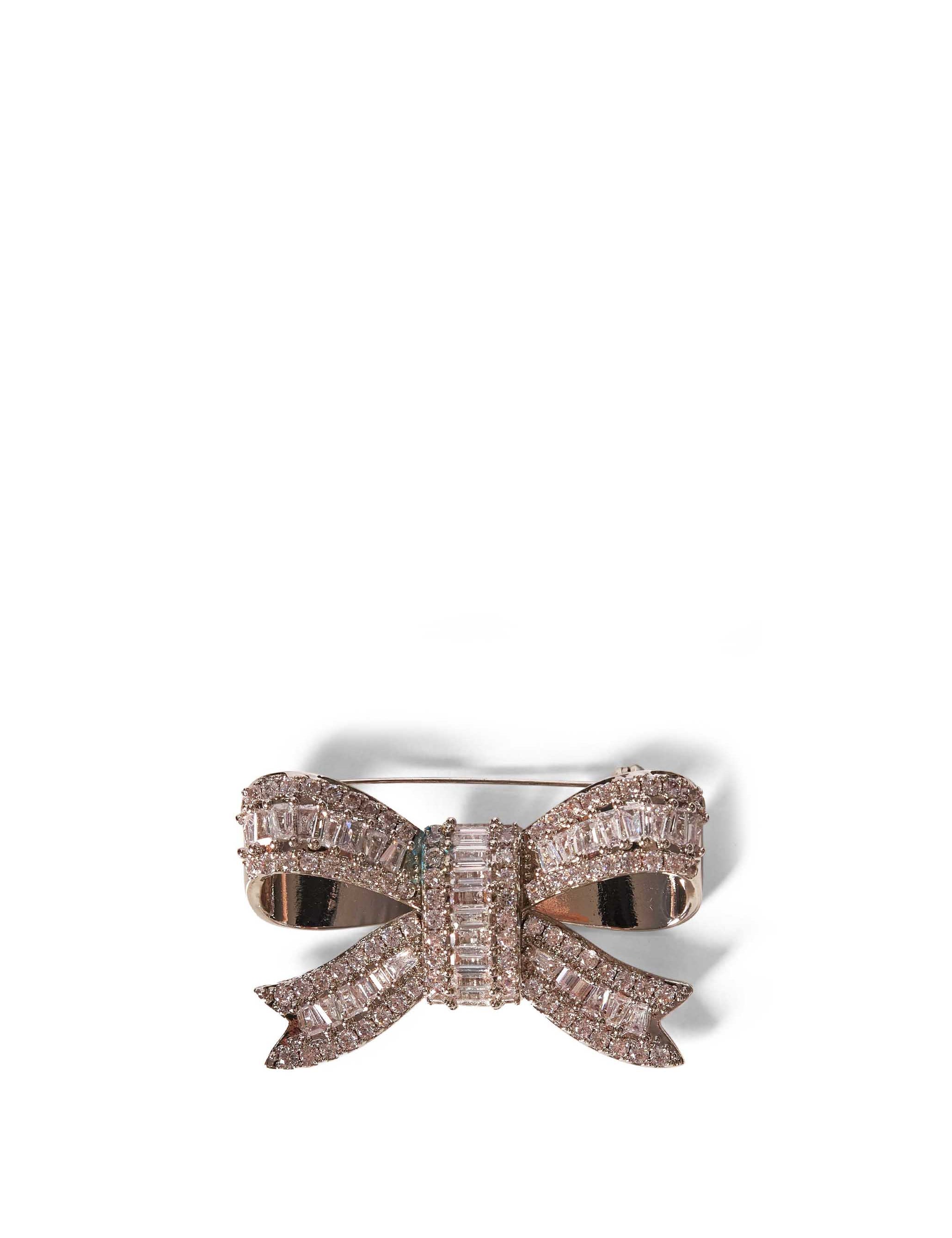 Spilla con fiocco e cristalli in argento 