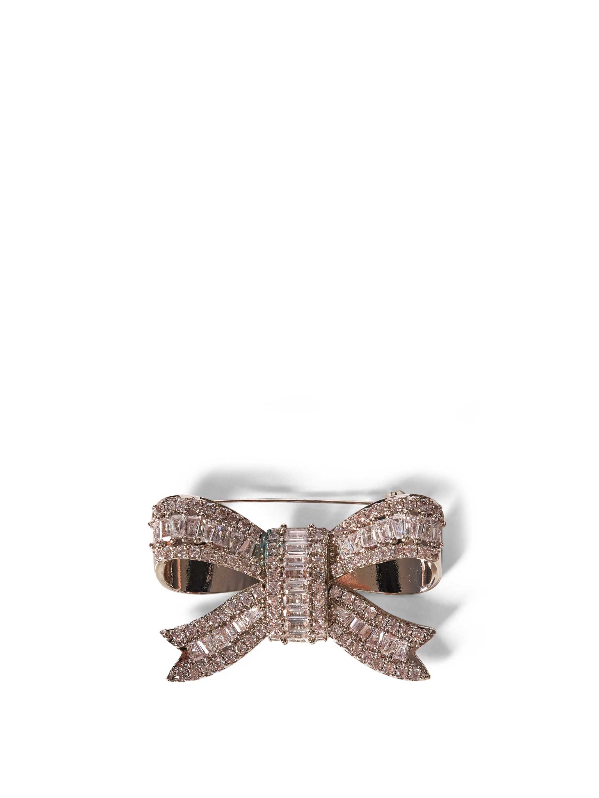 Spilla con fiocco e cristalli in argento 