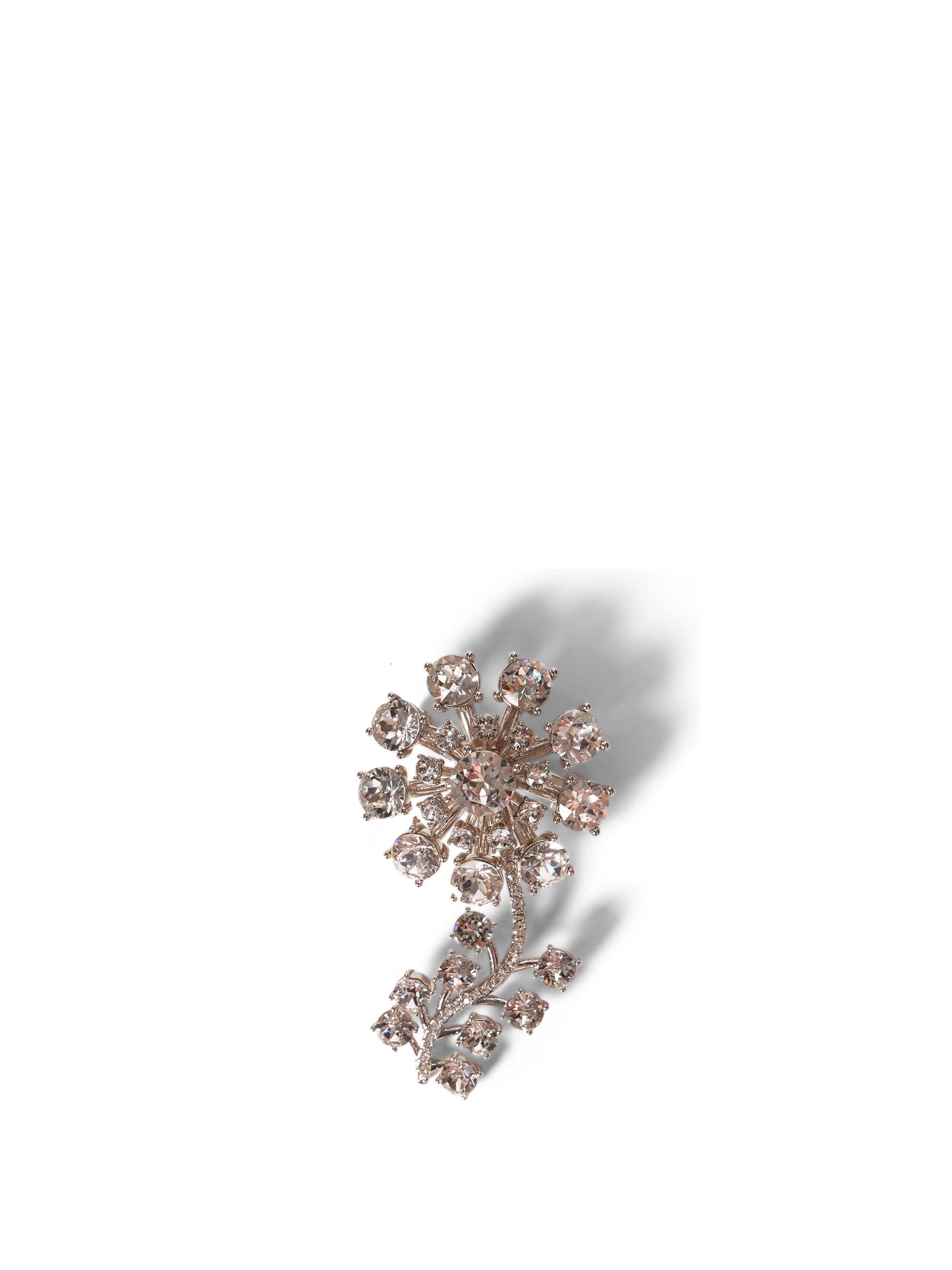 Spilla con fiore e cristalli in argento 