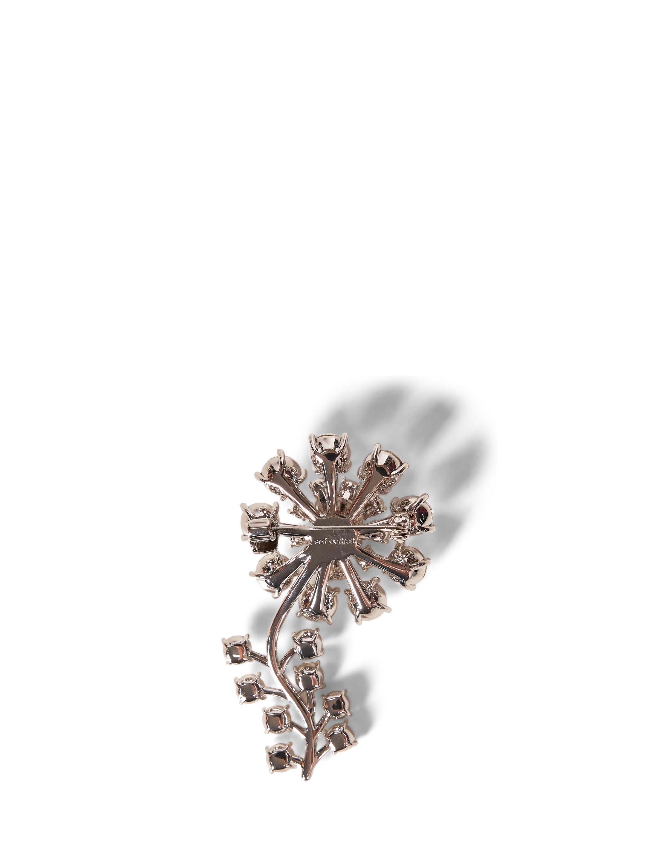 Spilla con fiore e cristalli in argento 