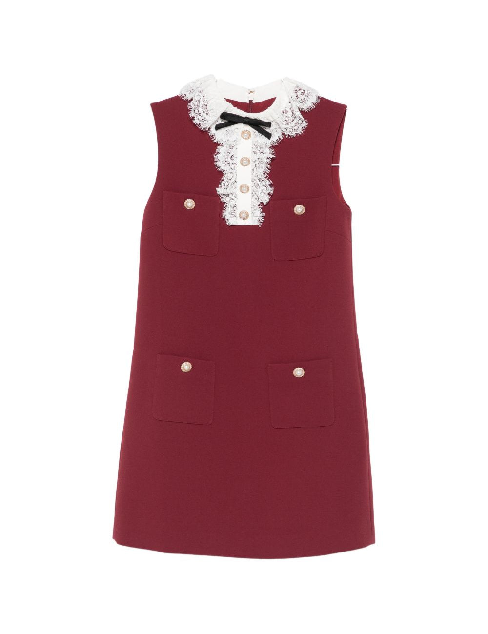 Abito con fiocco e bordi in pizzo in bordeaux 