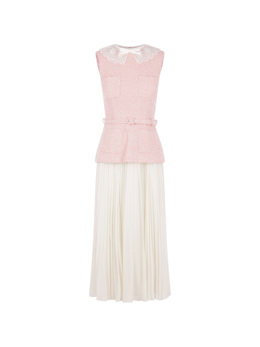 Abito midi in bouclé con collo in pizzo in rosa 