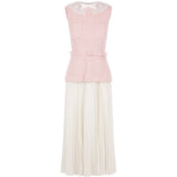 Abito midi in bouclé con collo in pizzo in rosa 