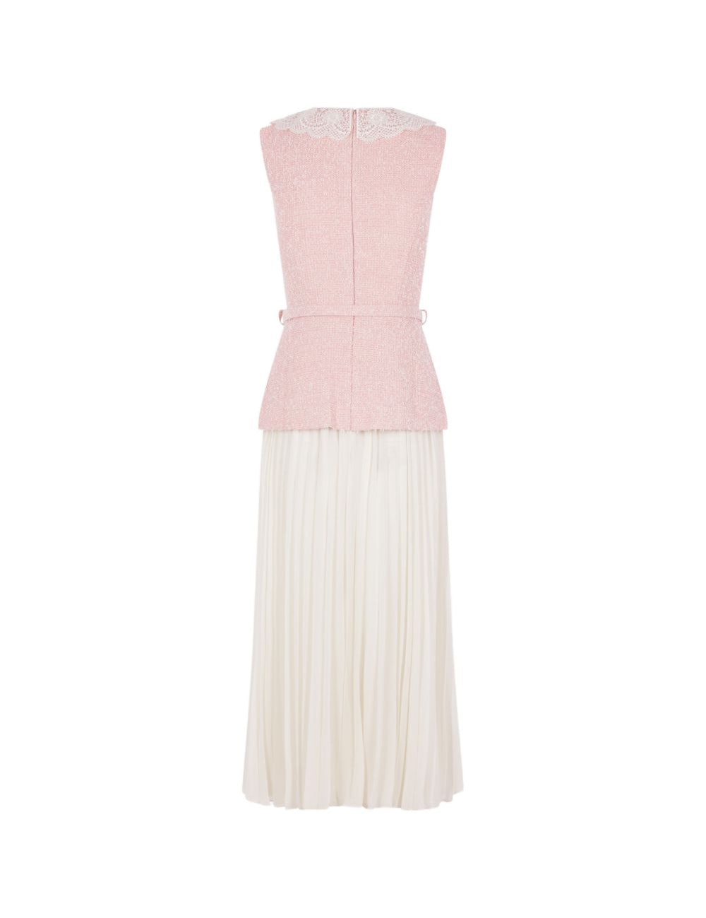 Abito midi in bouclé con collo in pizzo in rosa 