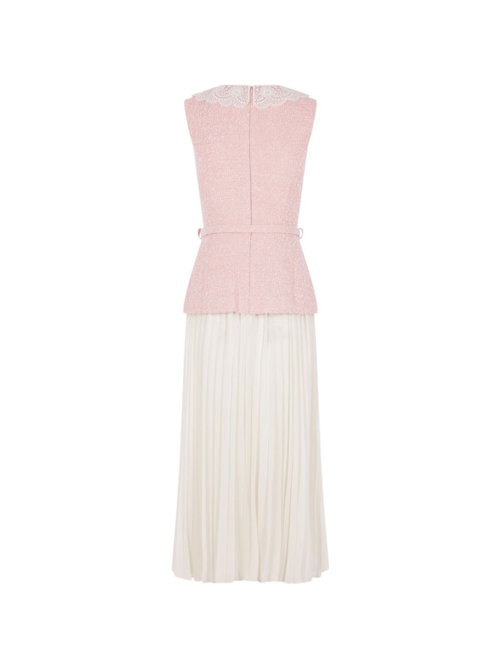 Abito midi in bouclé con collo in pizzo in rosa 