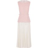 Abito midi in bouclé con collo in pizzo in rosa 