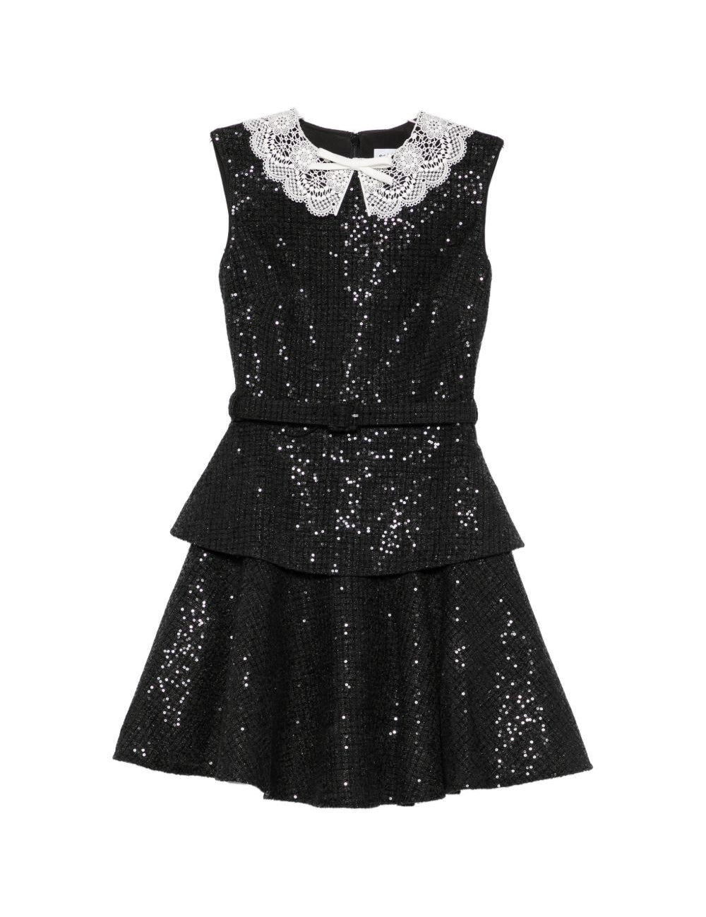 Abito con collo in pizzo con paillettes in nero 