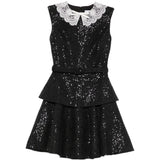Abito con collo in pizzo con paillettes in nero 