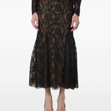 Gonna midi in pizzo in nero 