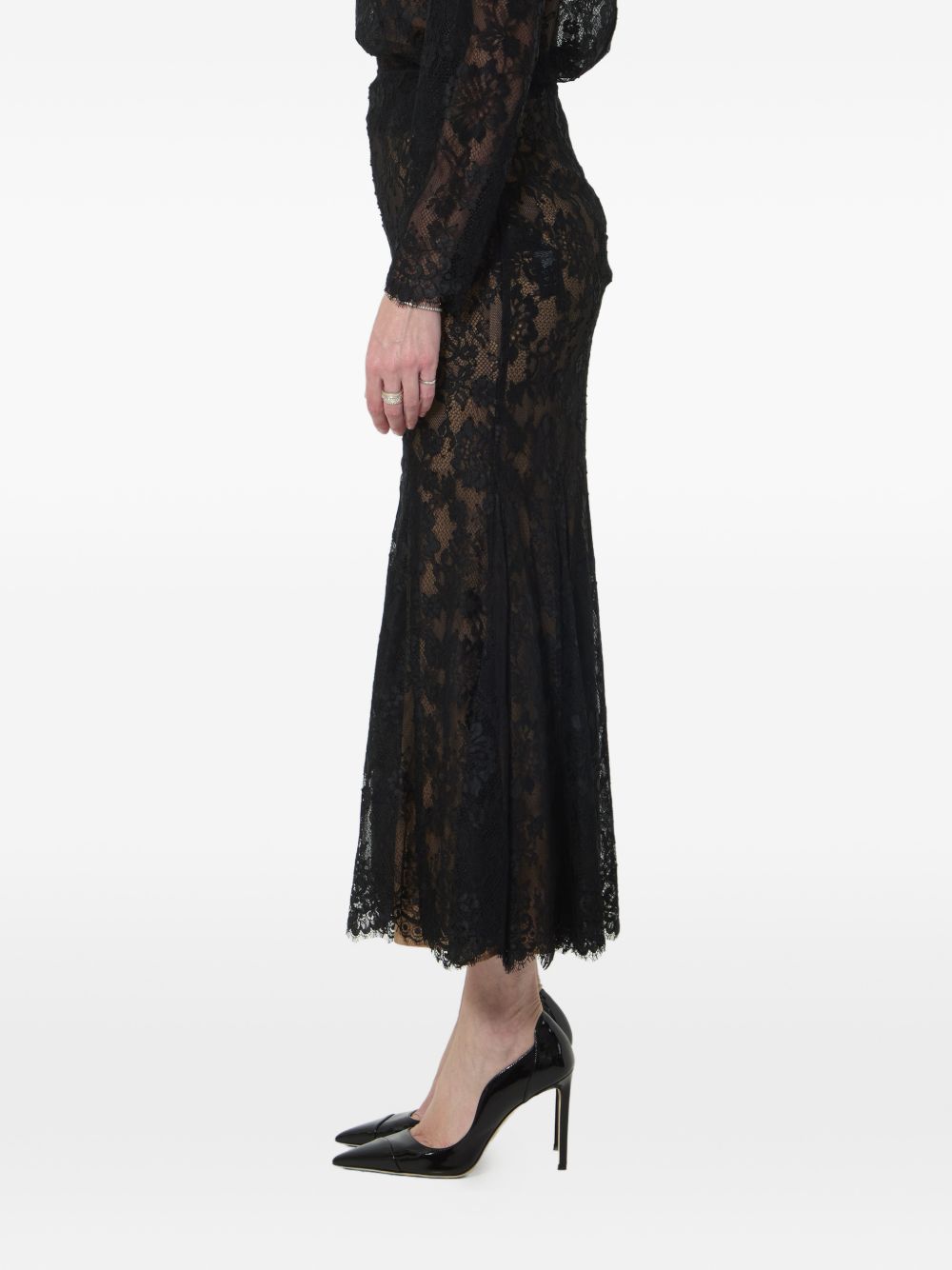 Gonna midi in pizzo in nero 