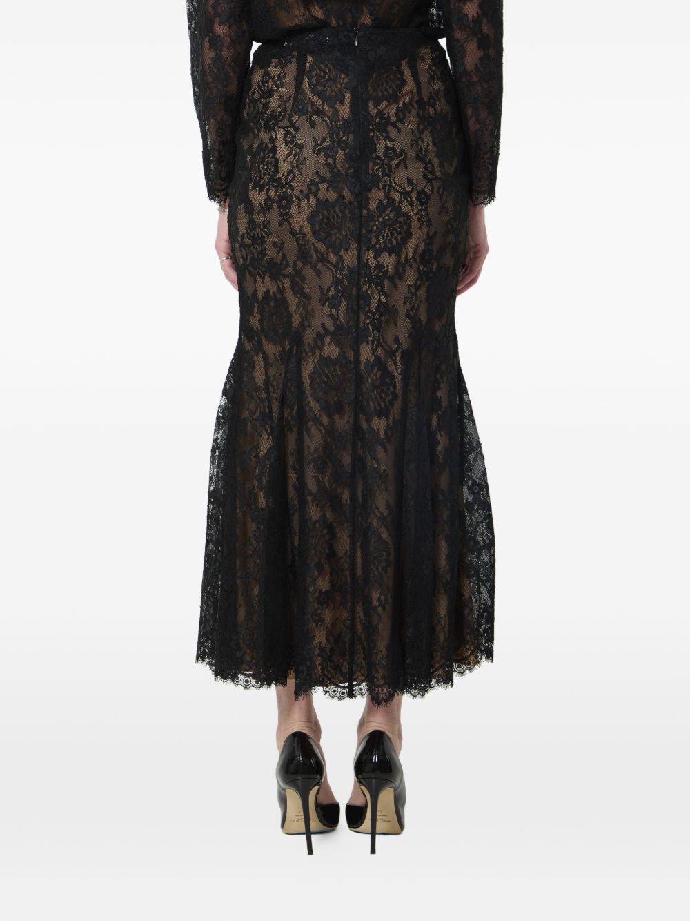 Gonna midi in pizzo in nero 