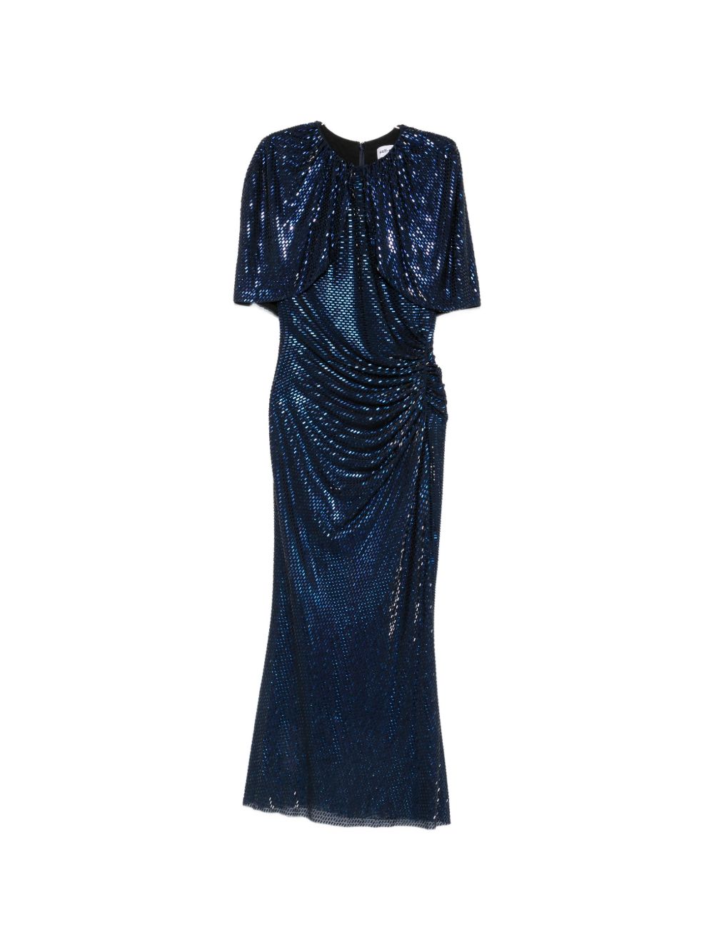 Abito midi con maniche a mantella e decorazioni di strass in blu 