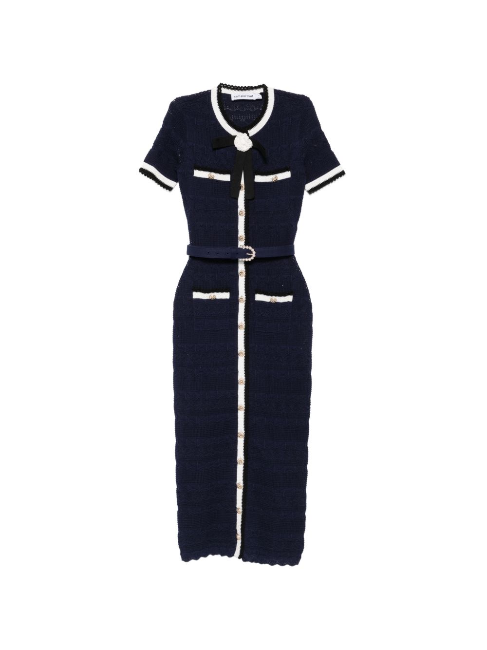 Abito midi con cintura e fiocco in blu 