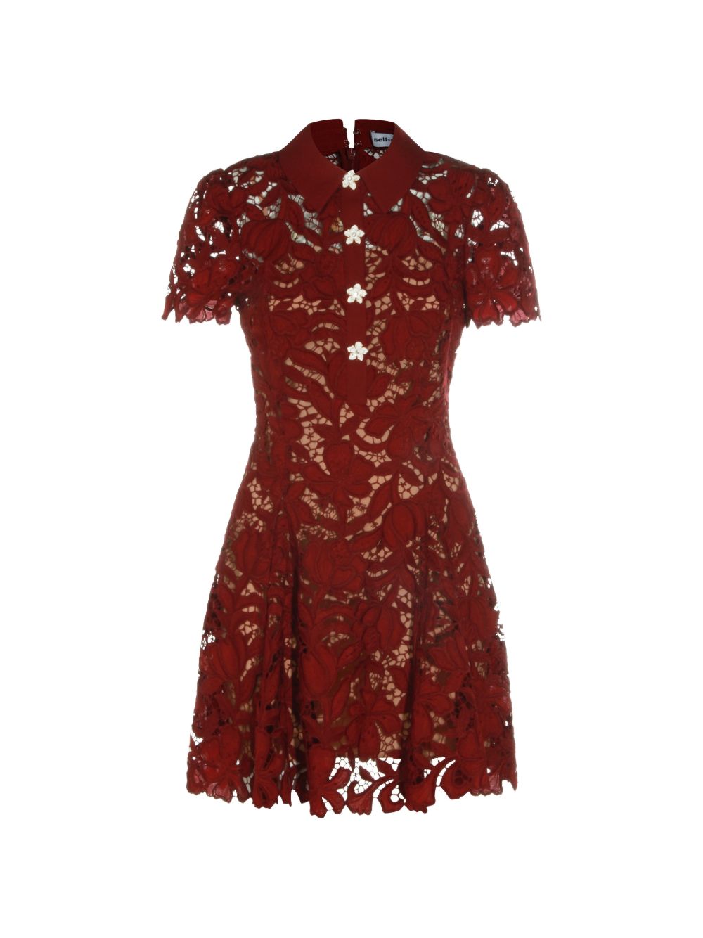 Abito mini in pizzo in bordeaux 