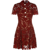 Abito mini in pizzo in bordeaux 