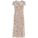 Abito midi con paillettes in beige 