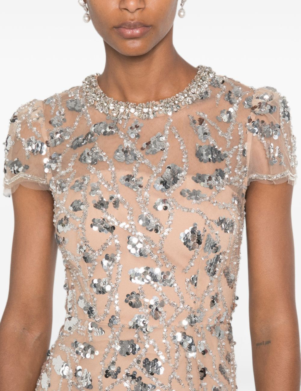 Abito midi con paillettes in beige 