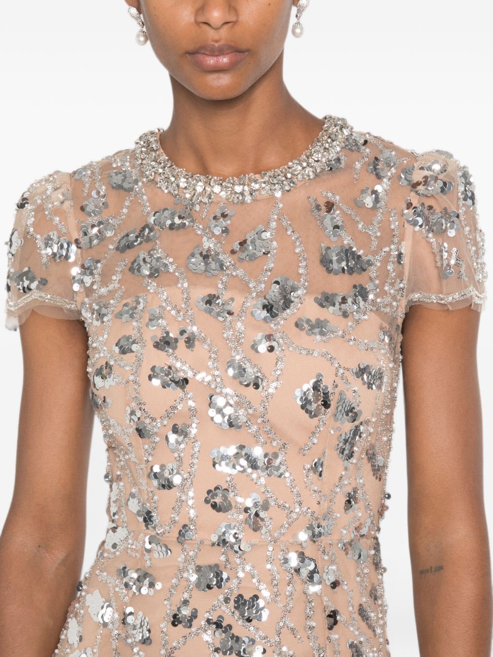 Abito midi con paillettes in beige 
