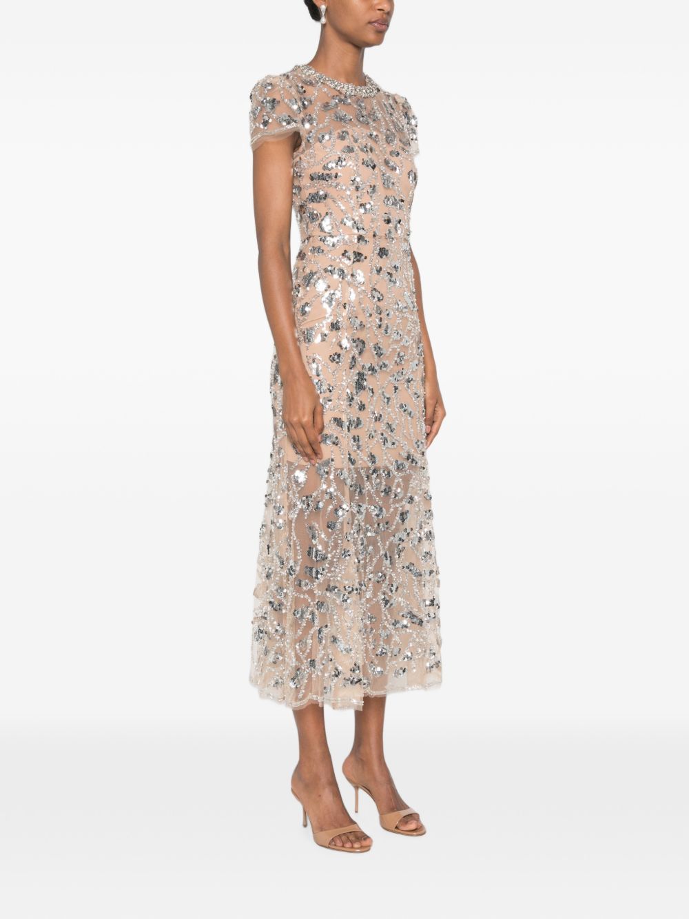 Abito midi con paillettes in beige 