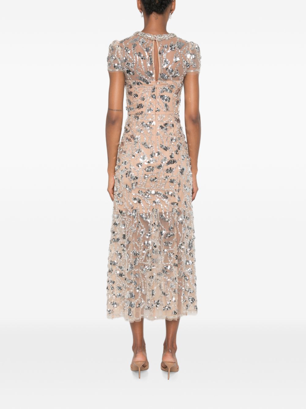 Abito midi con paillettes in beige 