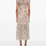 Abito midi con paillettes in beige 