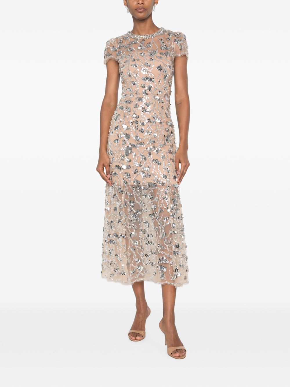 Abito midi con paillettes in beige 