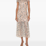 Abito midi con paillettes in beige 